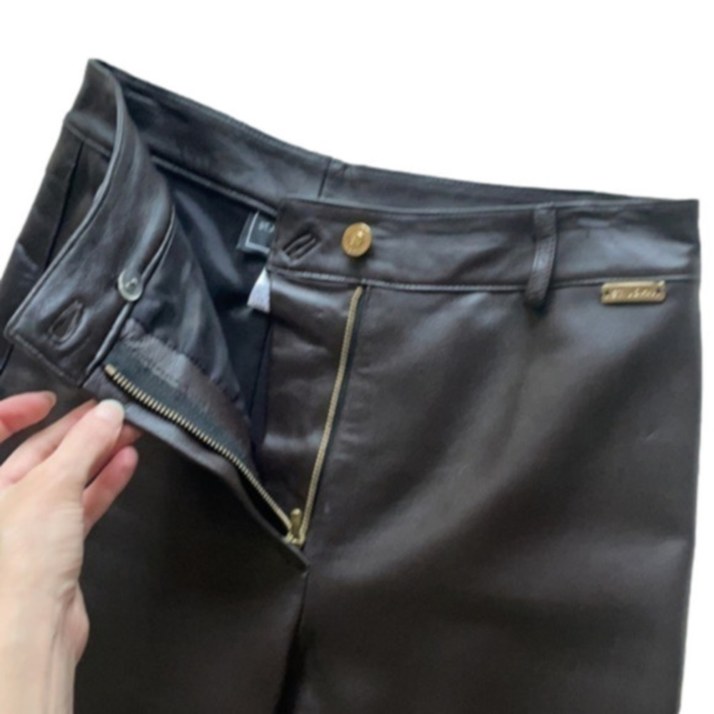 ST. JOHN 100% real leather pants size 4 brown hi waist - Picture 6 of 16